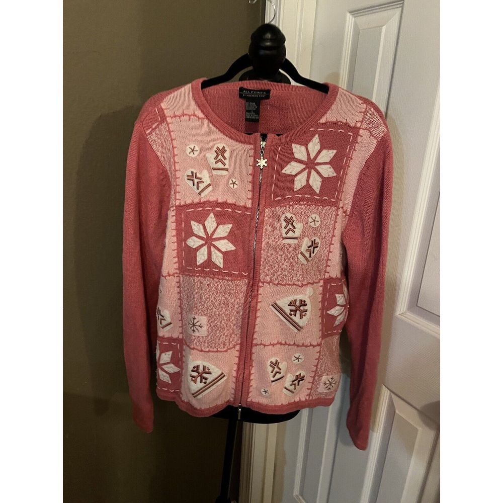 All Points By Reference Point Large Pink Sweater Winter Theme